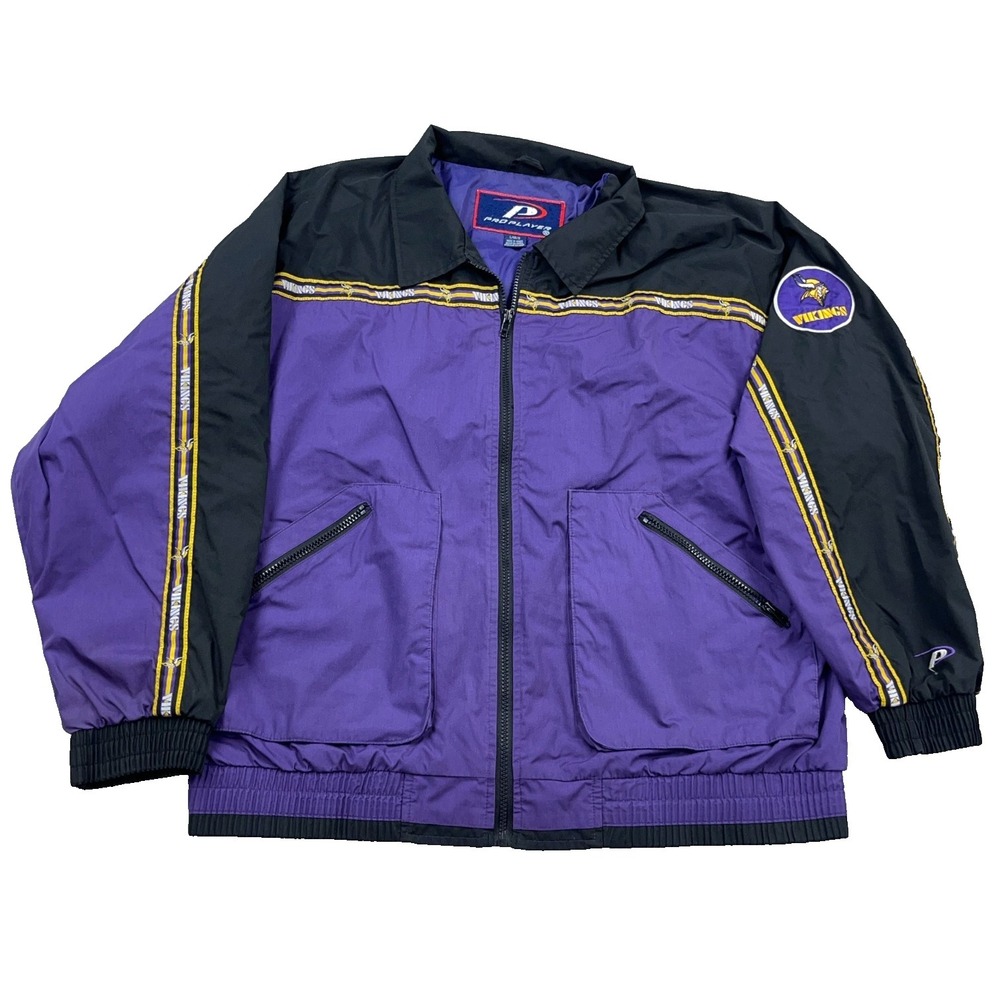 Vintage Minnesota Vikings Jacket Men Large Full Zip Windbreaker 90s Y2K NFL